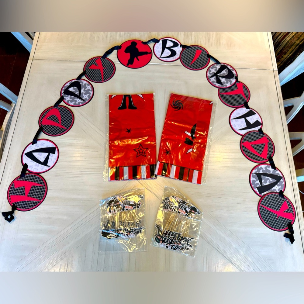 Ninja Bday Party Supplies - Handmade Birthday Banner, Tablecloths & Cupcake Tops